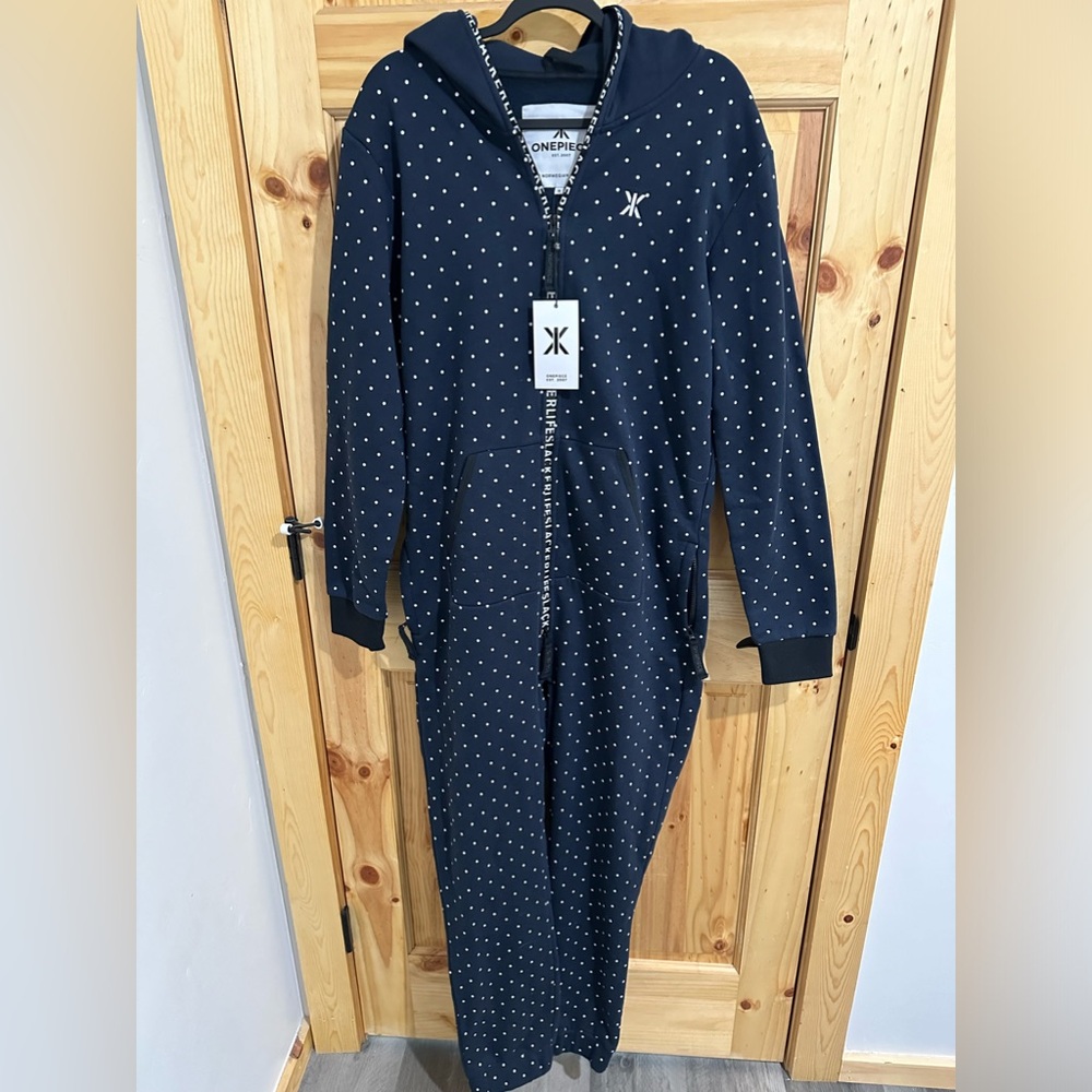 The Norwegian Original One Piece Onesie Hooded Jumpsuit - Dot Navy- Medium